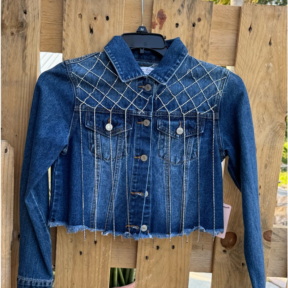 Denim Blvd crop rhinestone denim jacket